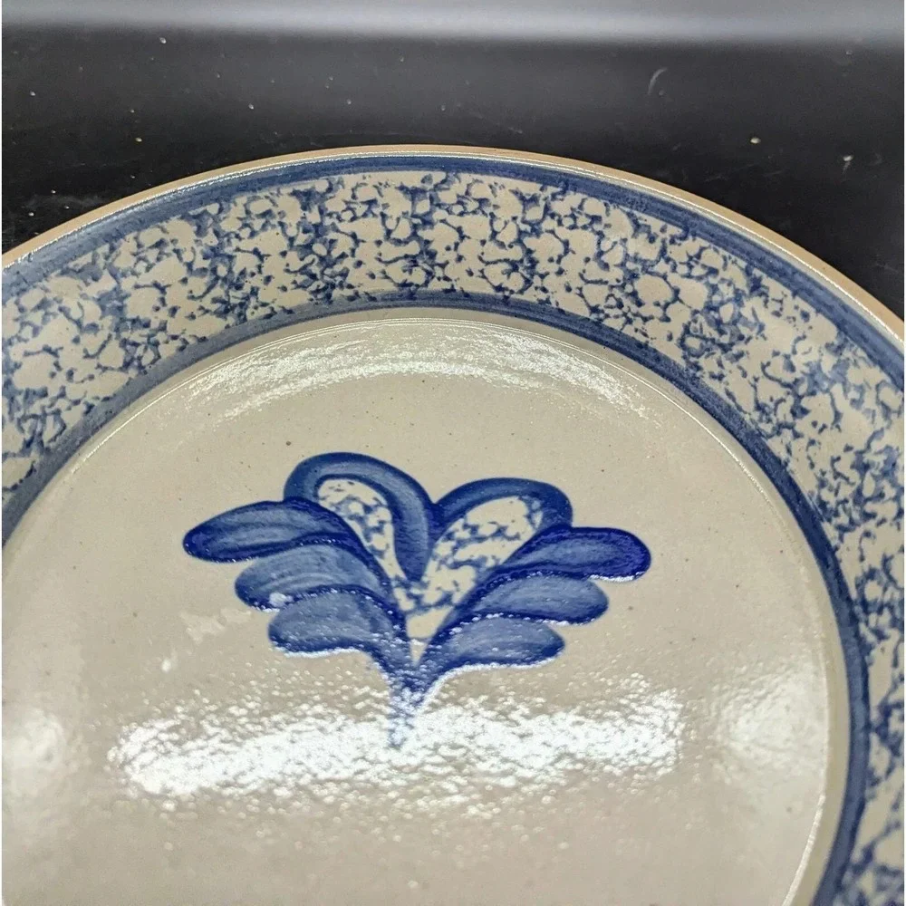 Salt Glazed Pottery Heart Plate Spongeware‎ Cobalt Blue 9.75